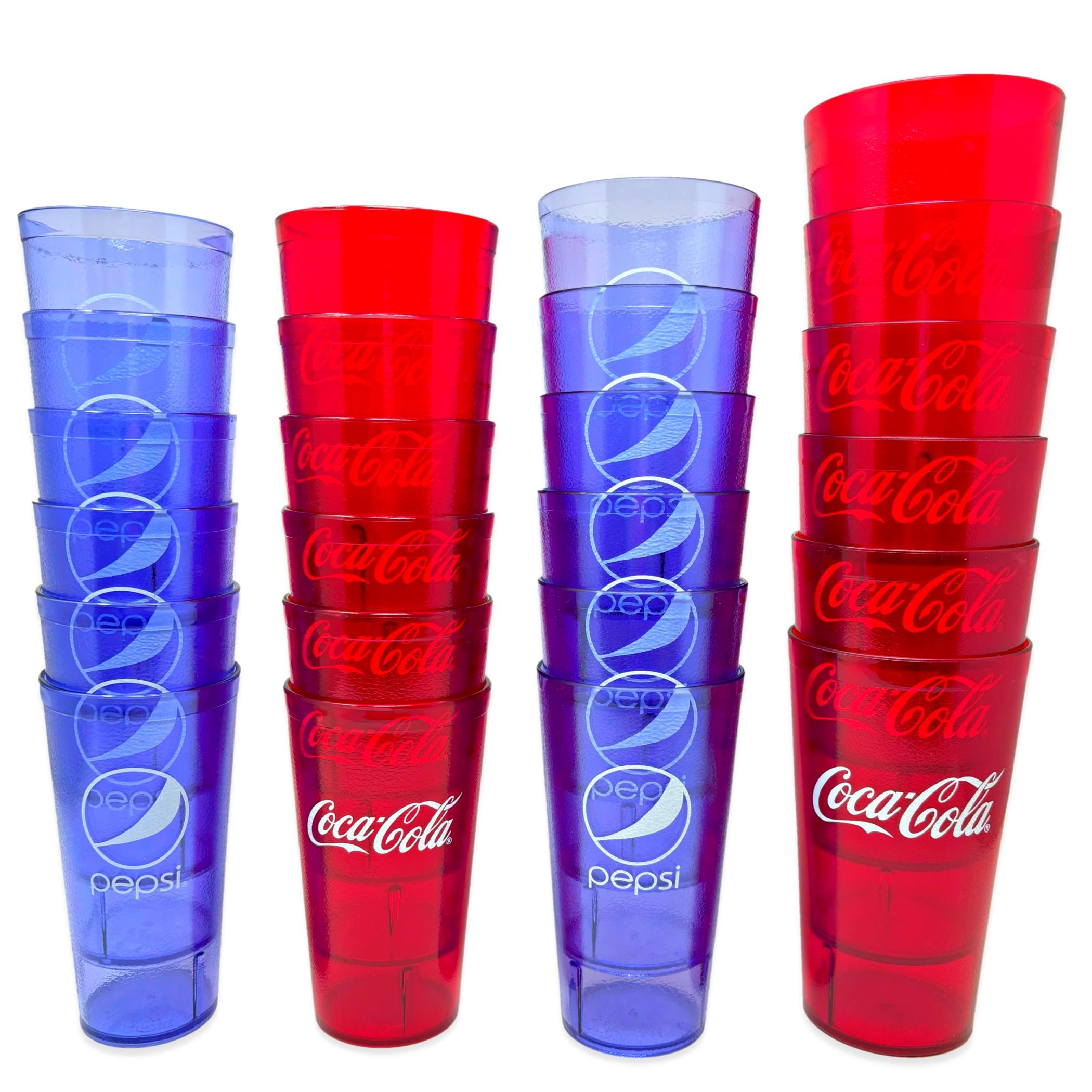 20-32oz Restaurant Grade Red-Blue Coca Cola-Pepsi Heavy-Duty Plastic Tumblers - Reusable, Shatterproof, Stackable, BPA Free Drinkware Cups