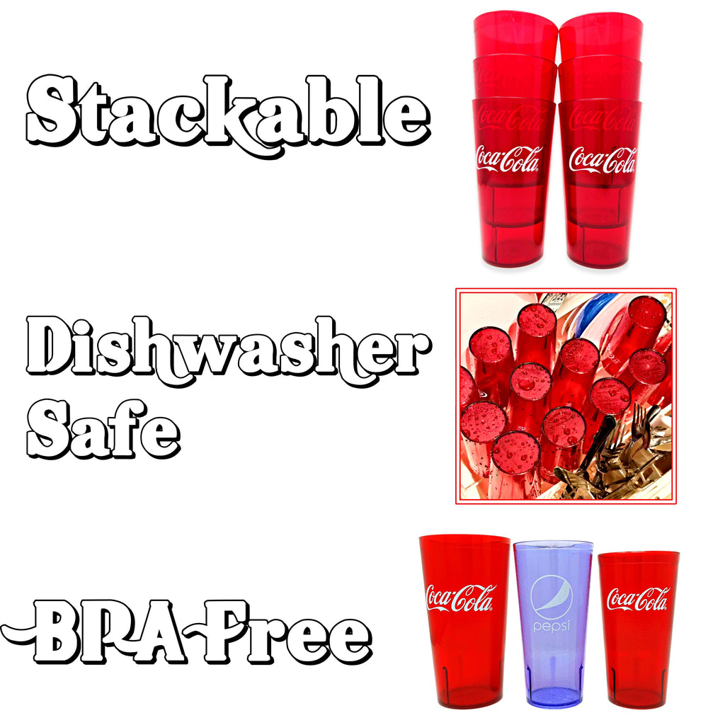 20-32oz Restaurant Grade Red-Blue Coca Cola-Pepsi Heavy-Duty Plastic Tumblers - Reusable, Shatterproof, Stackable, BPA Free Drinkware Cups