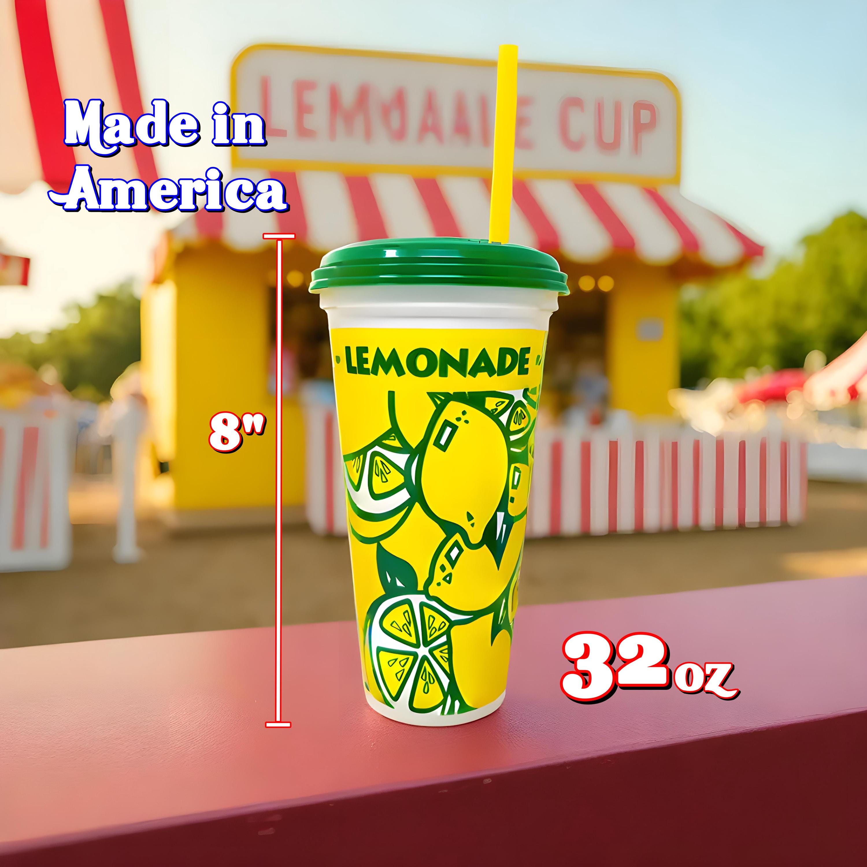 10 Made in America 16-32oz Reusable Lemonade Souvenir Cups with Straw and Lid - Drinkware