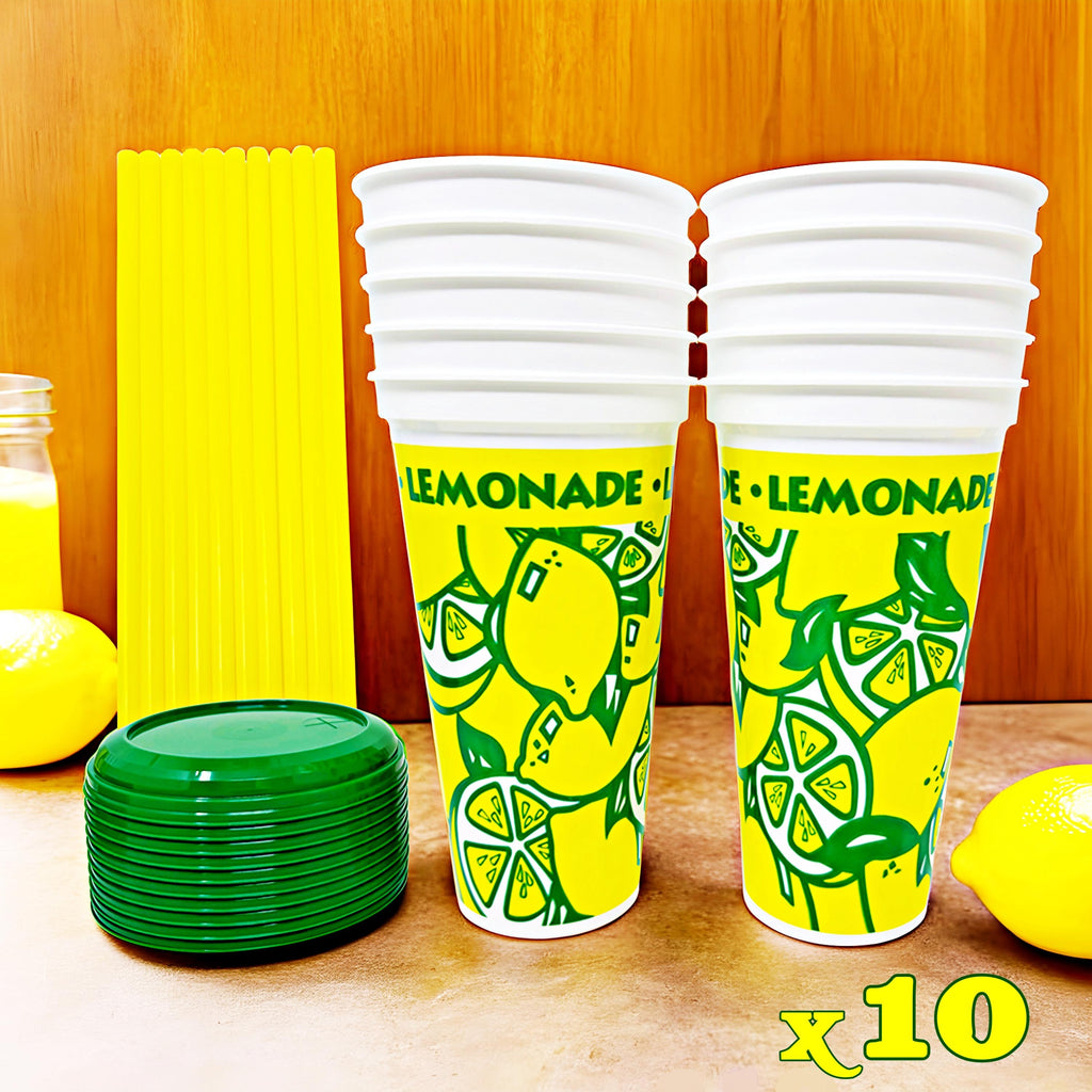 10 Made in America 16-32oz Reusable Lemonade Souvenir Cups with Straw and Lid - Drinkware