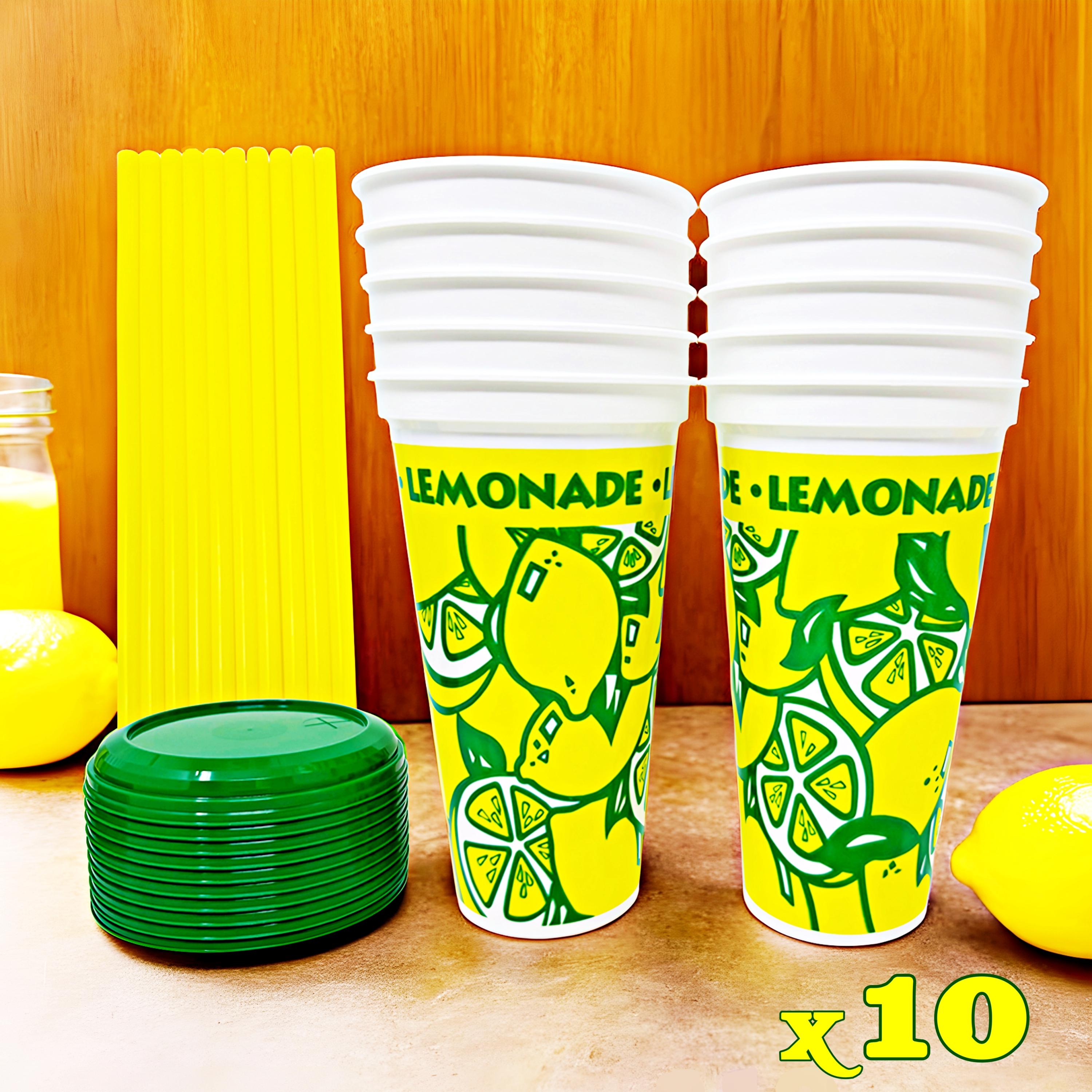 10 Made in America 16-32oz Reusable Lemonade Souvenir Cups with Straw and Lid - Drinkware