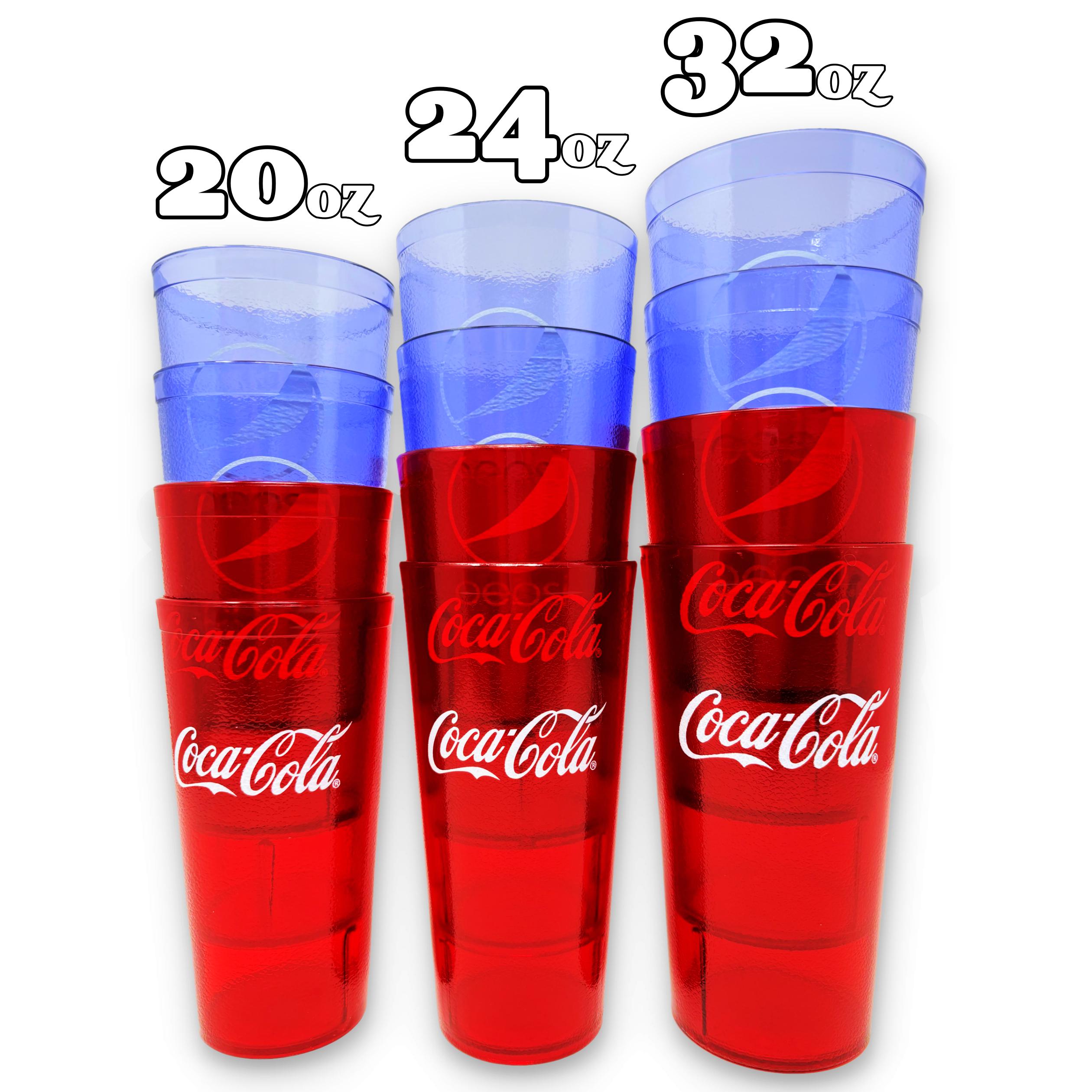 20-32oz Restaurant Grade Red-Blue Coca Cola-Pepsi Heavy-Duty Plastic Tumblers - Reusable, Shatterproof, Stackable, BPA Free Drinkware Cups