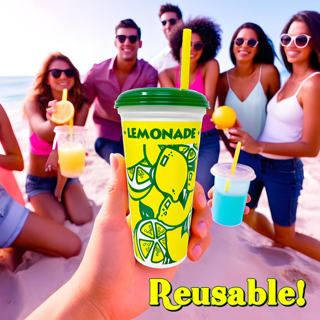 10 Made in America 16-32oz Reusable Lemonade Souvenir Cups with Straw and Lid - Drinkware