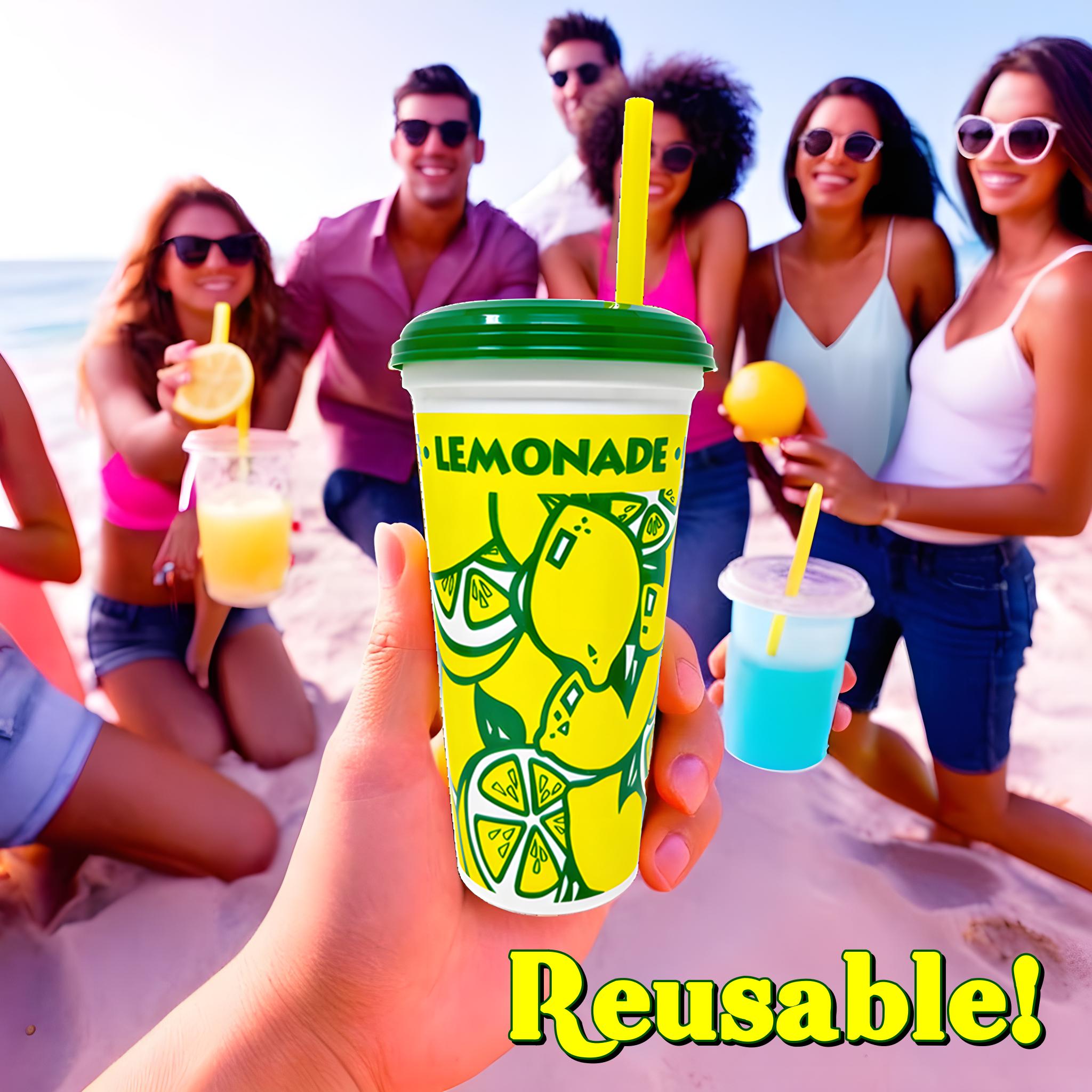 10 Made in America 16-32oz Reusable Lemonade Souvenir Cups with Straw and Lid - Drinkware