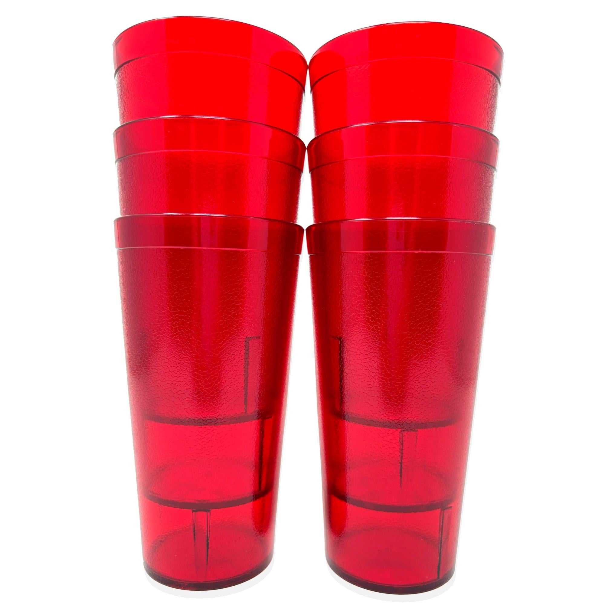 20oz Red Clear Blue Restaurant Grade Clear Heavy-Duty Plastic Tumblers - Reusable, Shatterproof, Stackable, BPA Free Drinkware Cups