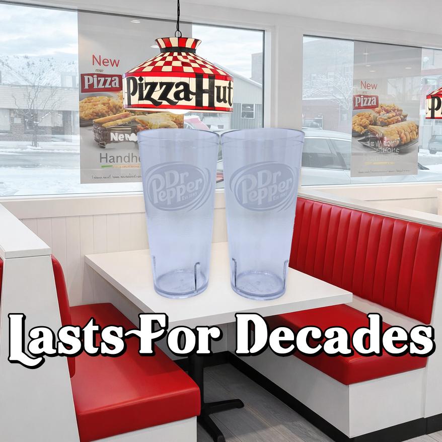 24oz Restaurant Grade Dr. Pepper Clear Heavy-Duty Plastic Tumblers - Reusable, Shatterproof, Stackable, BPA Free Drinkware Cups