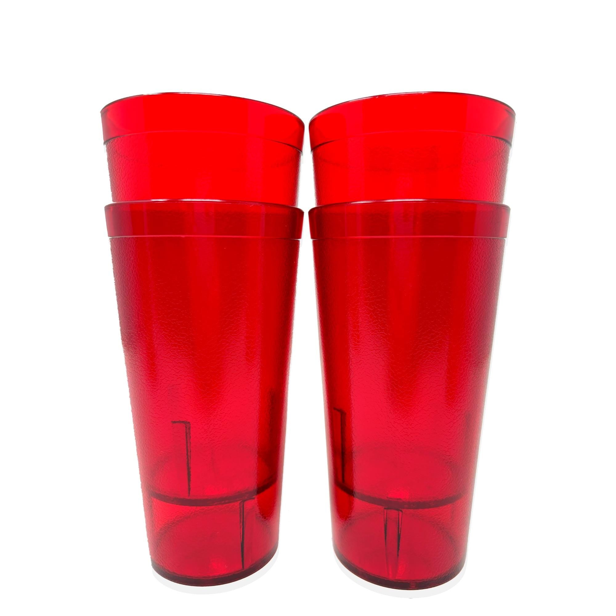20oz Red Clear Blue Restaurant Grade Clear Heavy-Duty Plastic Tumblers - Reusable, Shatterproof, Stackable, BPA Free Drinkware Cups