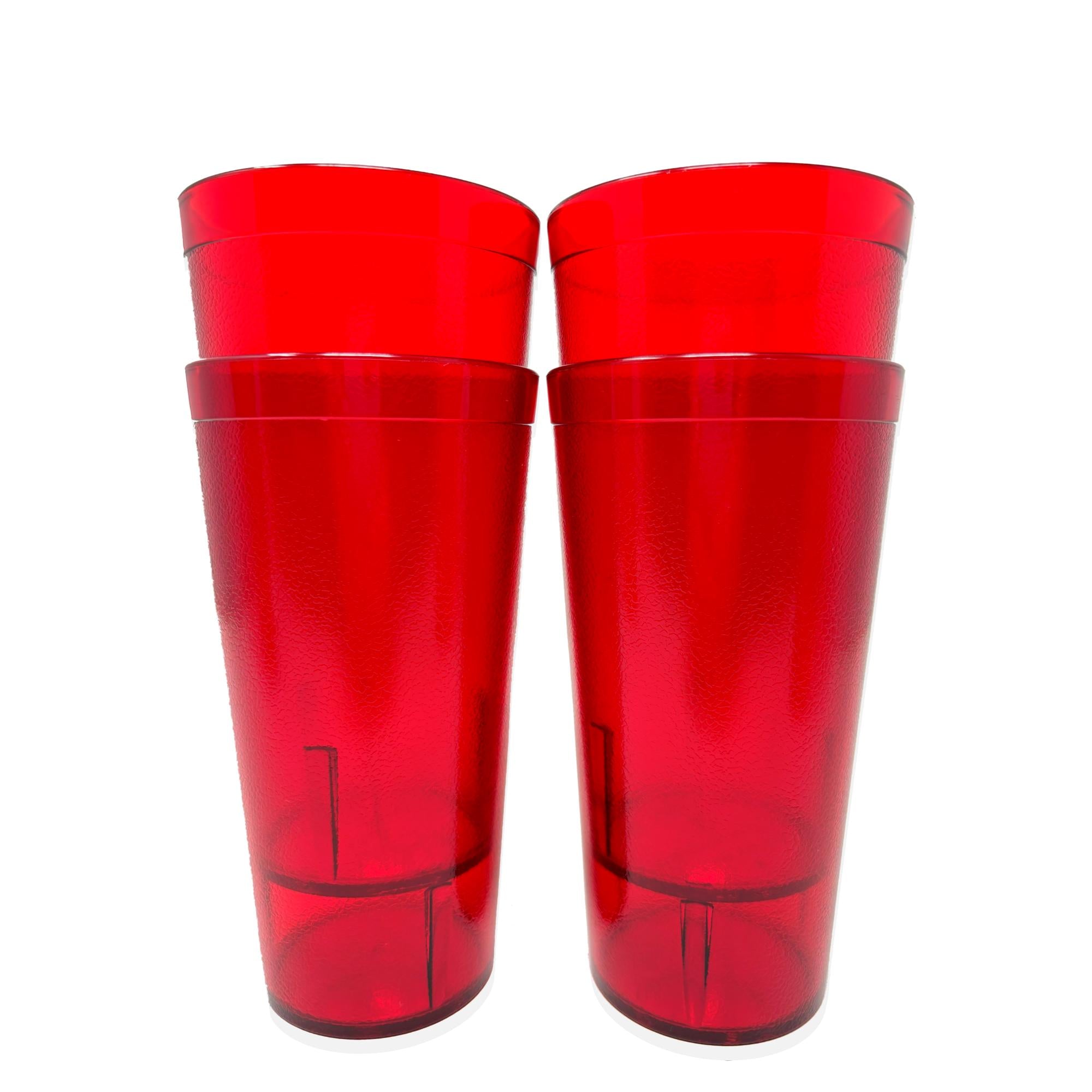 20oz Red Clear Blue Restaurant Grade Clear Heavy-Duty Plastic Tumblers - Reusable, Shatterproof, Stackable, BPA Free Drinkware Cups