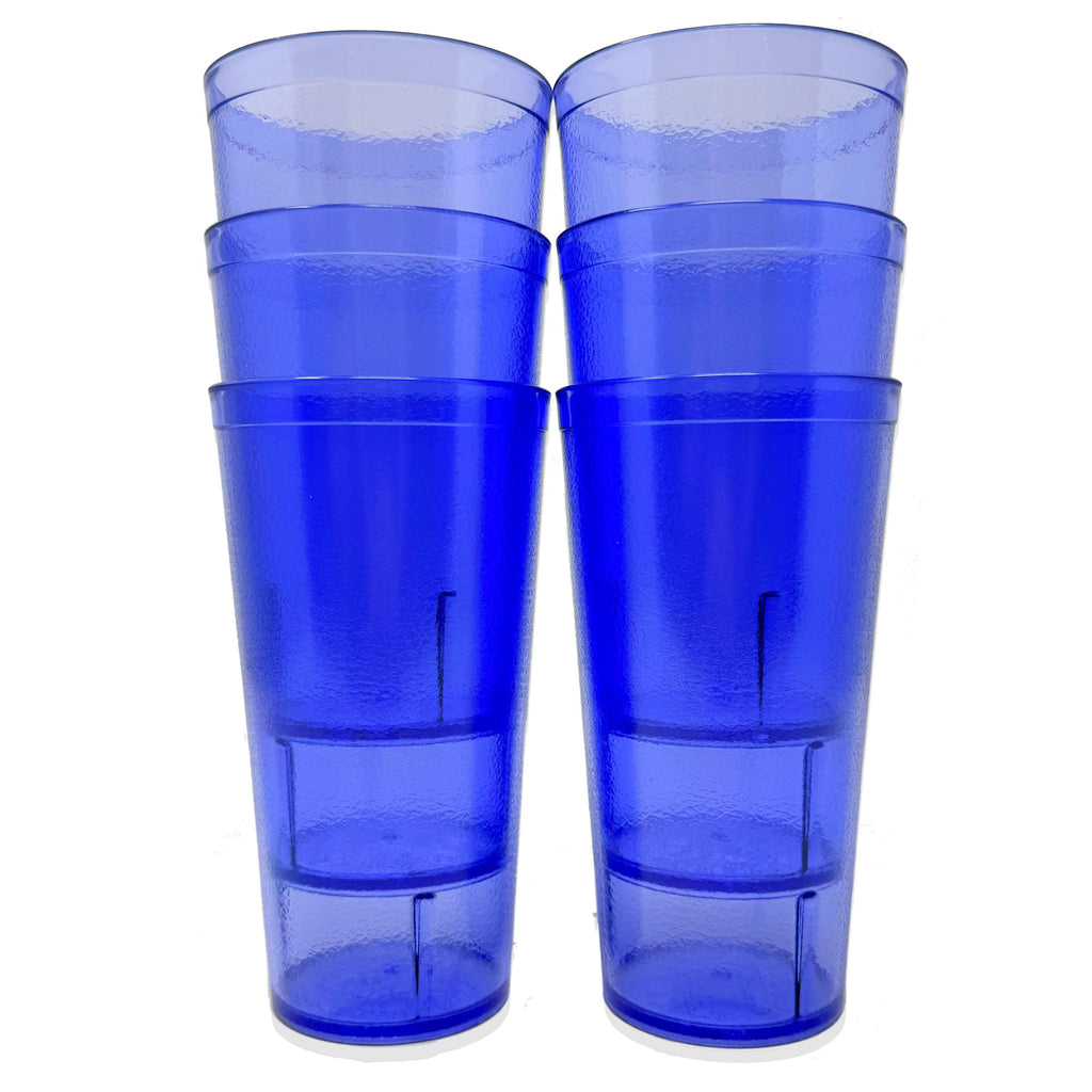 20oz Red Clear Blue Restaurant Grade Clear Heavy-Duty Plastic Tumblers - Reusable, Shatterproof, Stackable, BPA Free Drinkware Cups