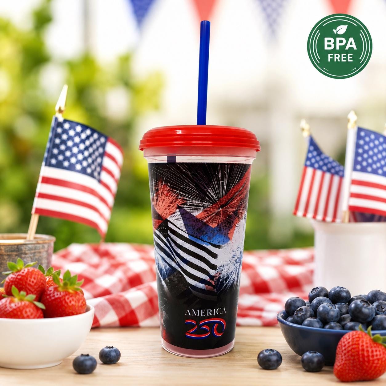 America 250 year anniversary Reusable Cups with Straws and Lids - Made in America 32oz - 10pcs or 4pcs