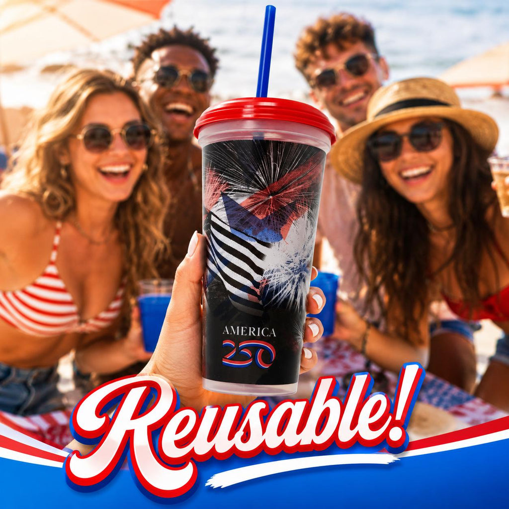 America 250 year anniversary Reusable Cups with Straws and Lids - Made in America 32oz - 10pcs or 4pcs