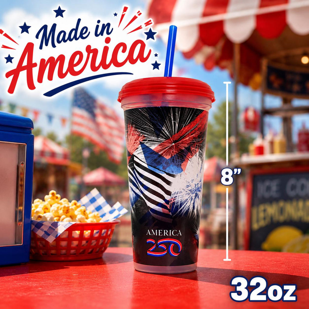America 250 year anniversary Reusable Cups with Straws and Lids - Made in America 32oz - 10pcs or 4pcs
