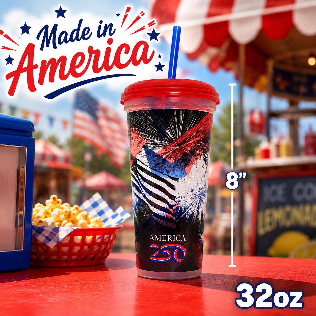America 250 year anniversary Reusable Cups with Straws and Lids - Made in America 32oz - 10pcs or 4pcs