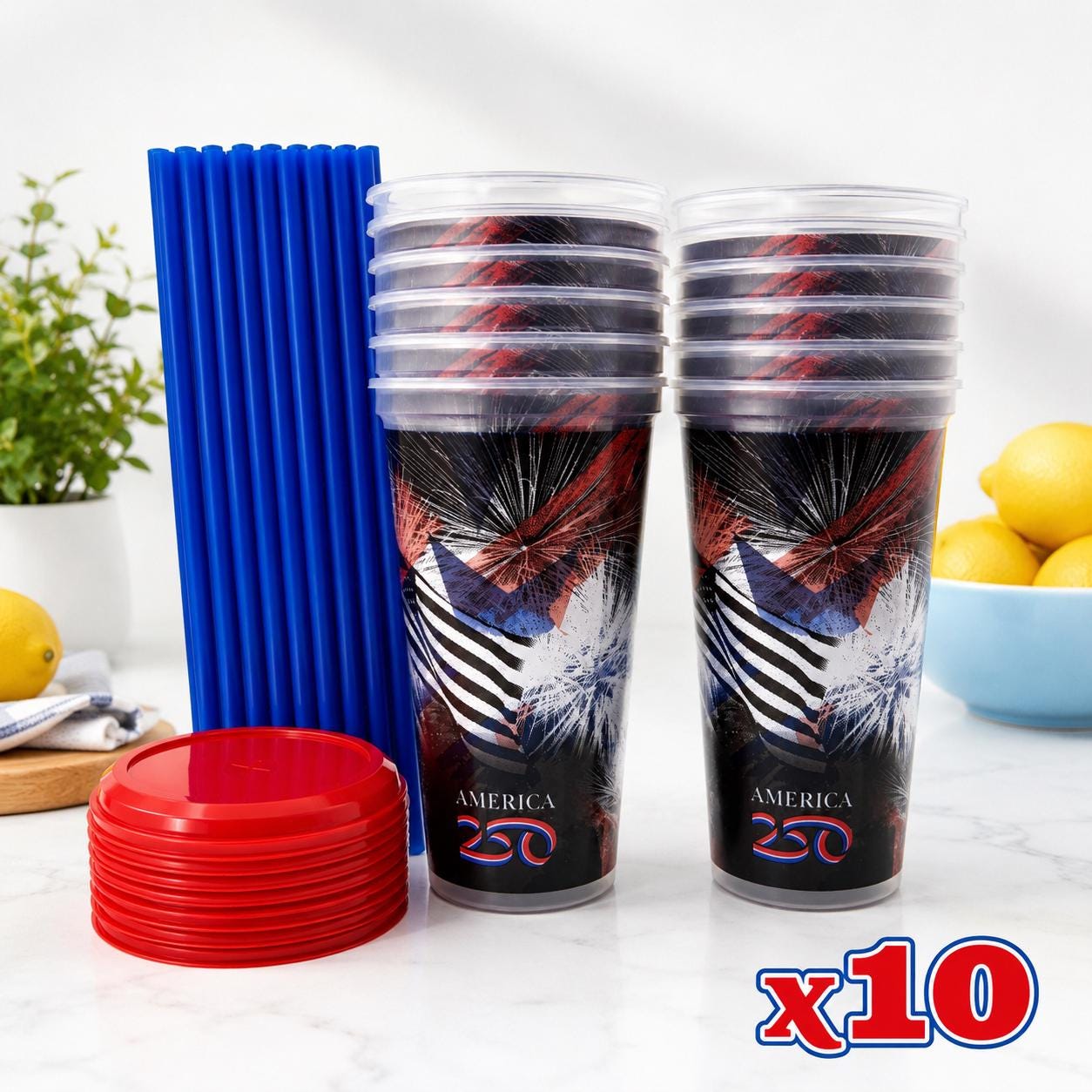 America 250 year anniversary Reusable Cups with Straws and Lids - Made in America 32oz - 10pcs or 4pcs