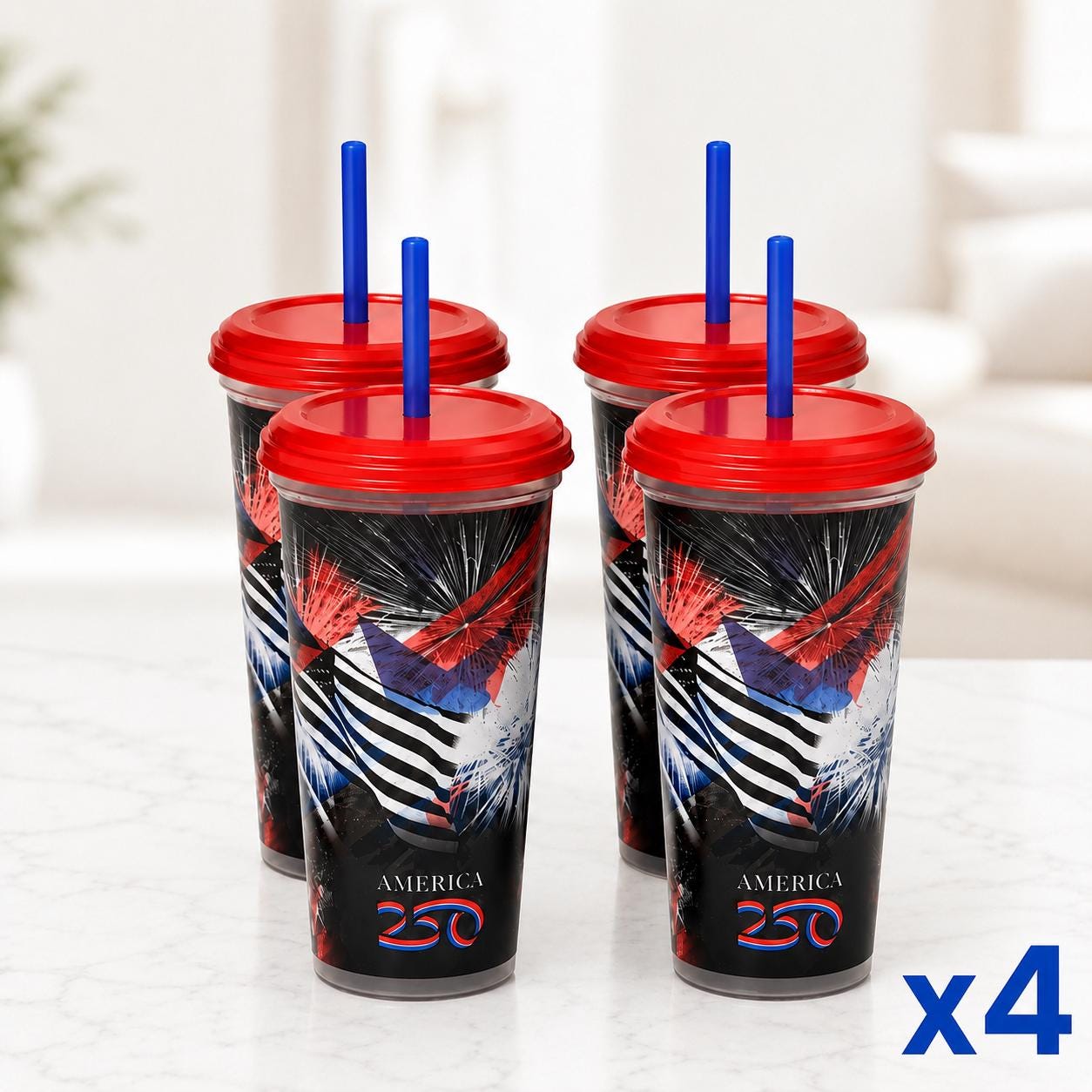 America 250 year anniversary Reusable Cups with Straws and Lids - Made in America 32oz - 10pcs or 4pcs