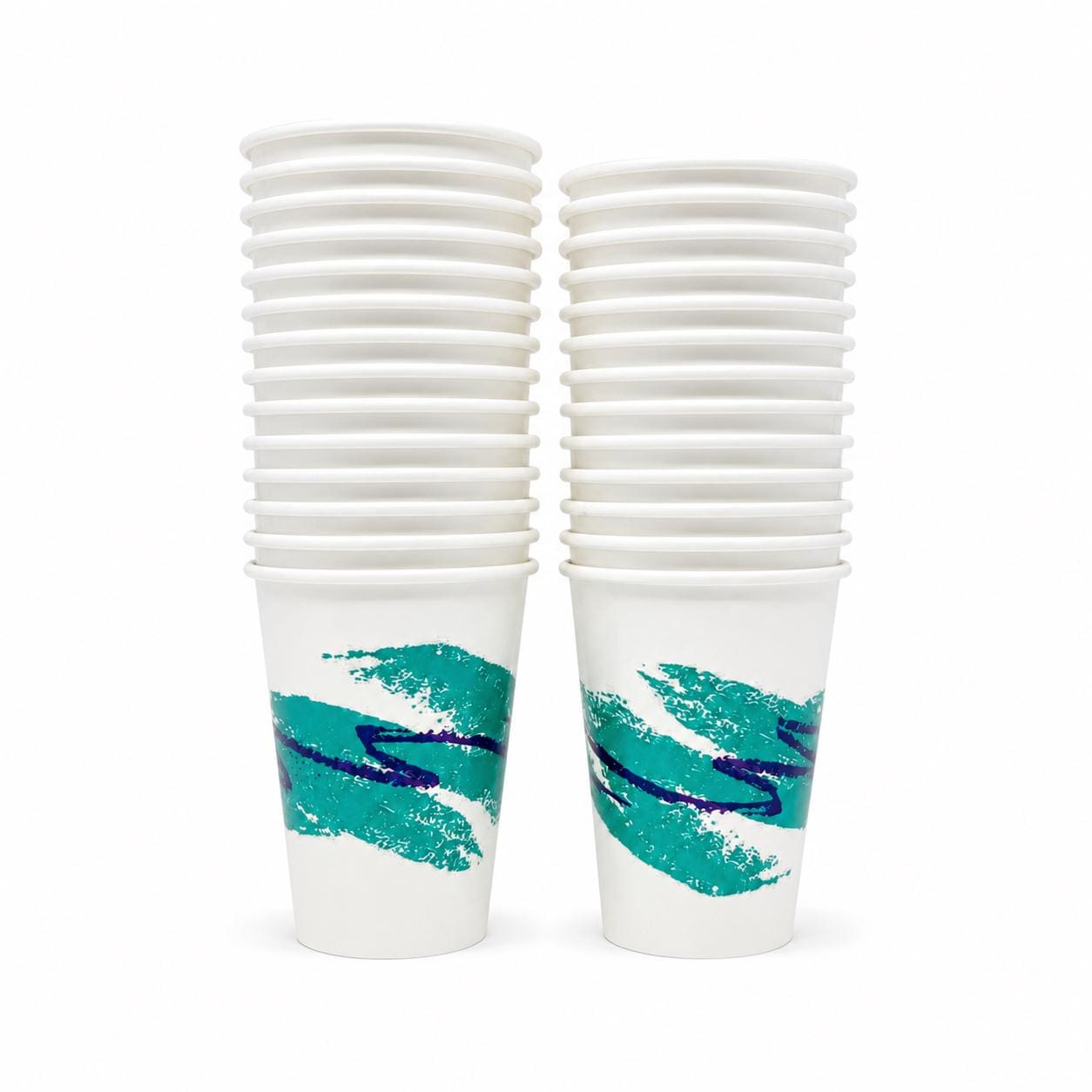 90s Jazz Cups, 12 oz Disposable Paper Cups, Retro Teal Purple Jazz Design, Nostalgic Party Cups for Water, Soda & Events