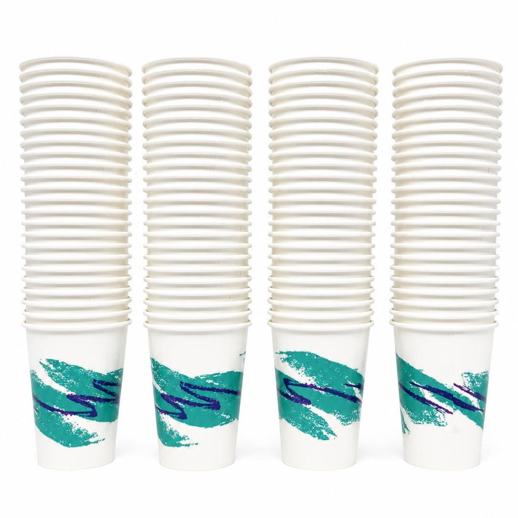 90s Jazz Cups, 12 oz Disposable Paper Cups, Retro Teal Purple Jazz Design, Nostalgic Party Cups for Water, Soda & Events