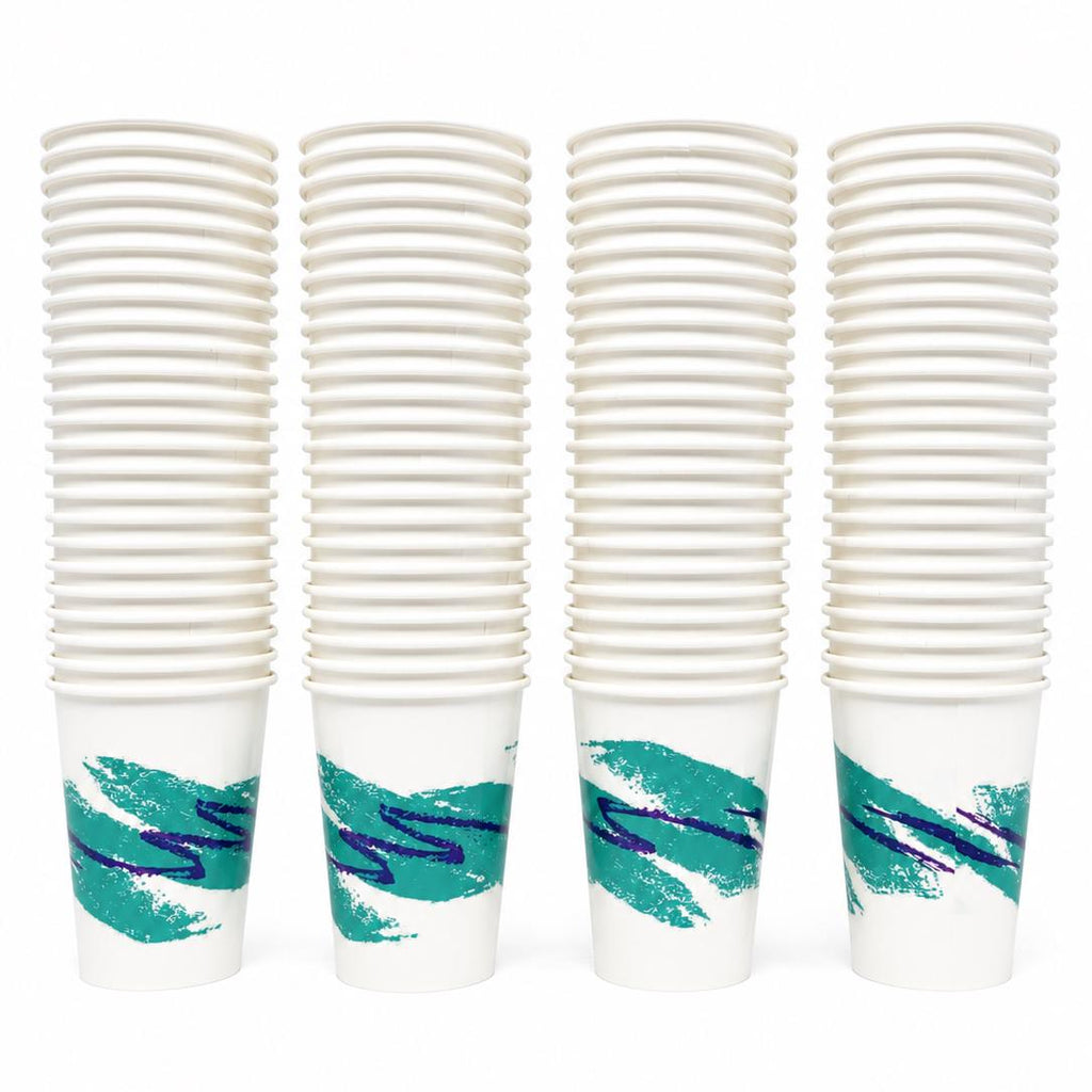 90s Jazz Cups, 12 oz Disposable Paper Cups, Retro Teal Purple Jazz Design, Nostalgic Party Cups for Water, Soda & Events