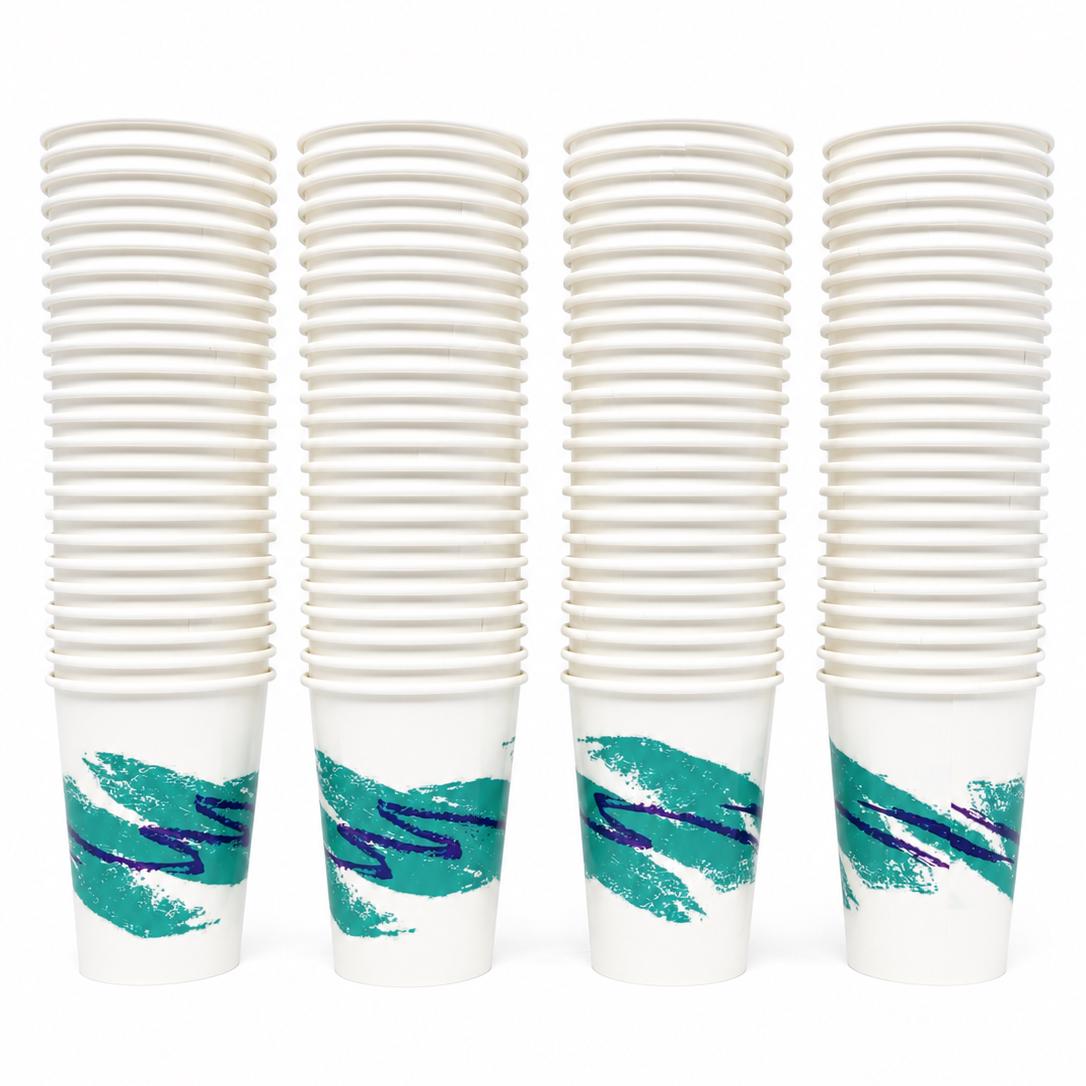 90s Jazz Cups, 12 oz Disposable Paper Cups, Retro Teal Purple Jazz Design, Nostalgic Party Cups for Water, Soda & Events