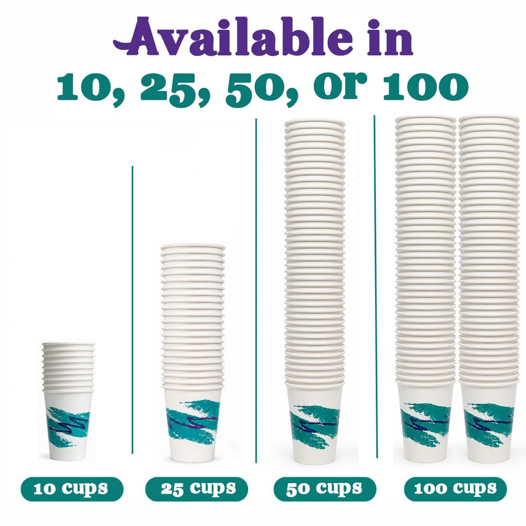 90s Jazz Cups, 12 oz Disposable Paper Cups, Retro Teal Purple Jazz Design, Nostalgic Party Cups for Water, Soda & Events