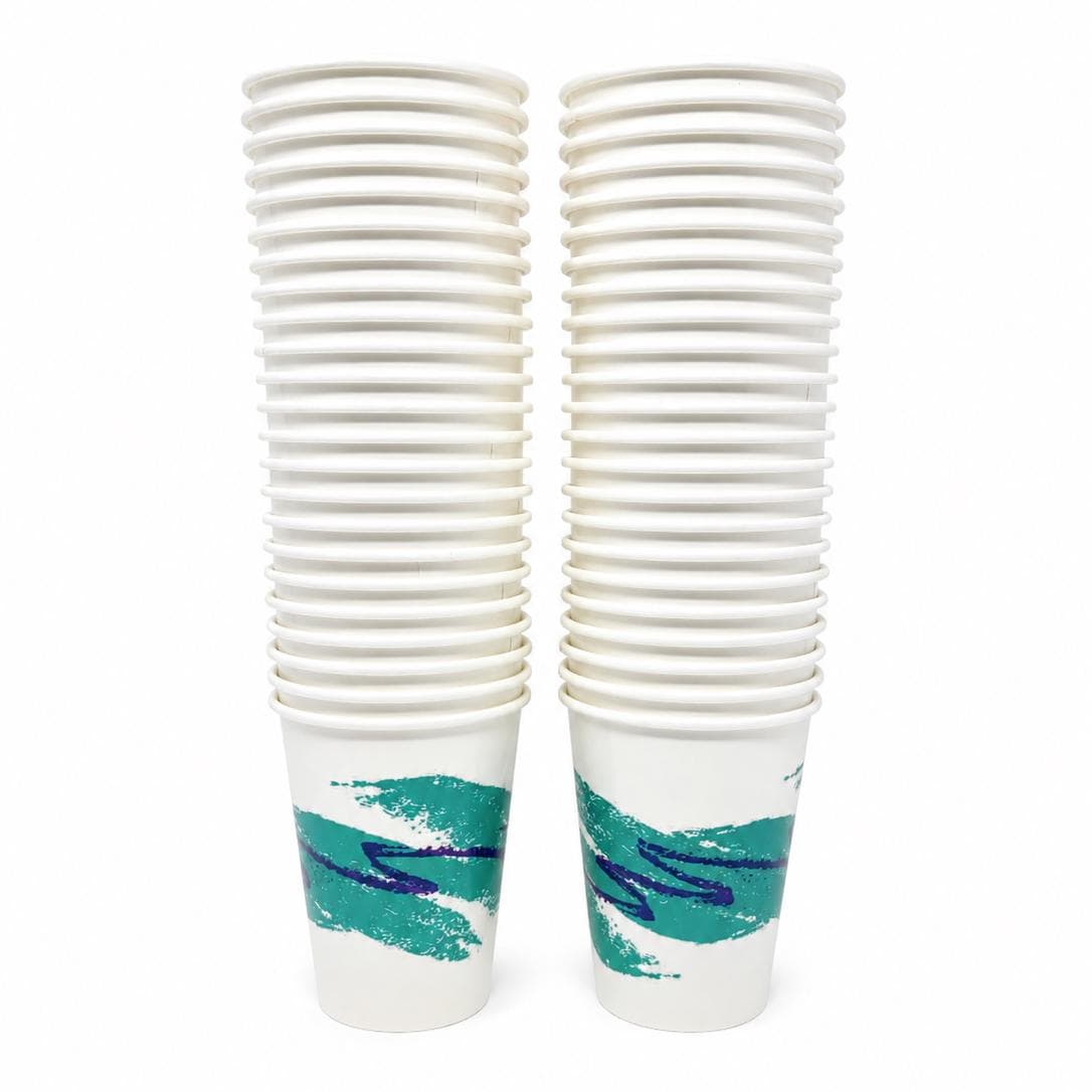 90s Jazz Cups, 12 oz Disposable Paper Cups, Retro Teal Purple Jazz Design, Nostalgic Party Cups for Water, Soda & Events