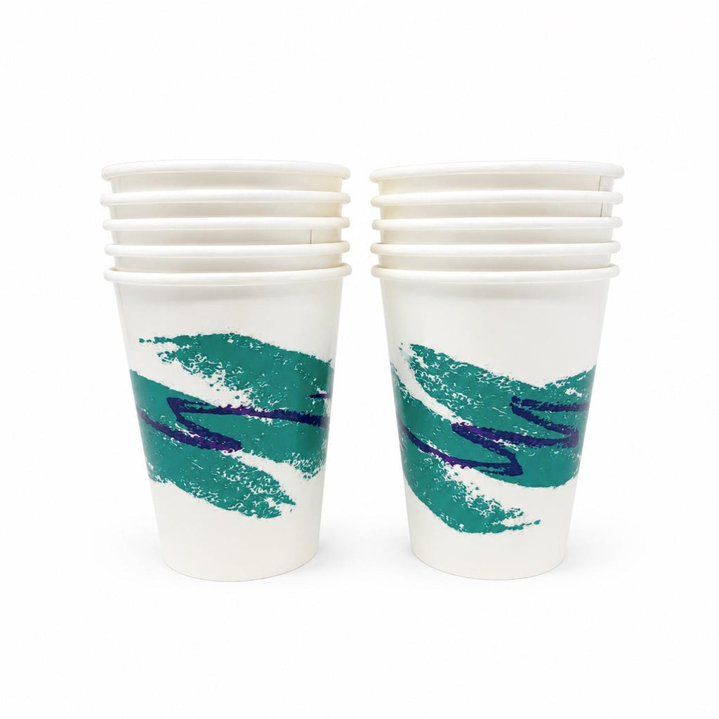 90s Jazz Cups, 12 oz Disposable Paper Cups, Retro Teal Purple Jazz Design, Nostalgic Party Cups for Water, Soda & Events