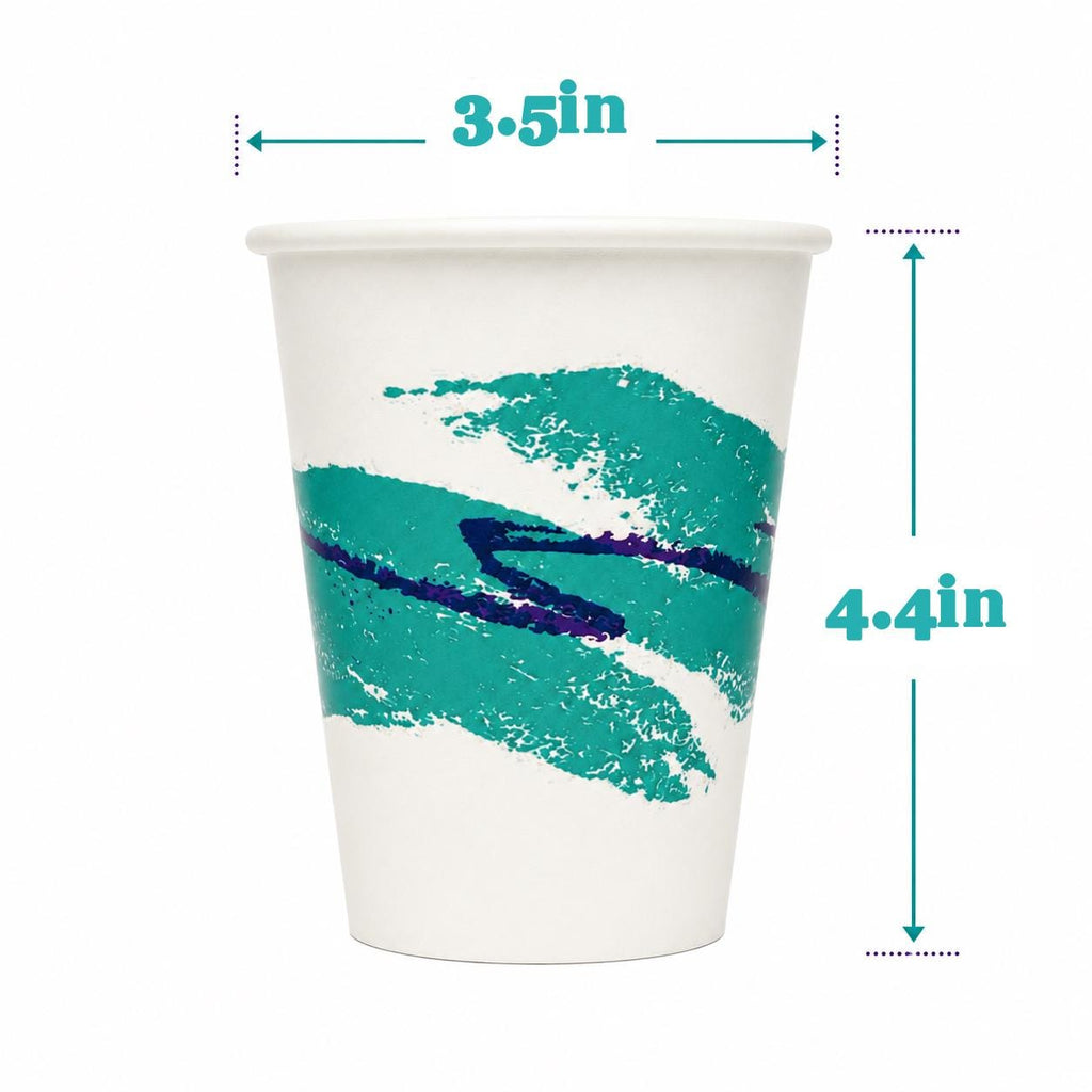 90s Jazz Cups, 12 oz Disposable Paper Cups, Retro Teal Purple Jazz Design, Nostalgic Party Cups for Water, Soda & Events