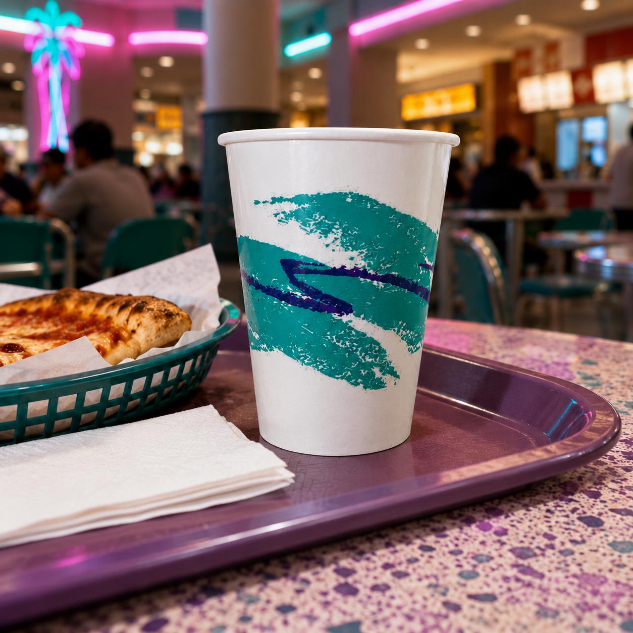 90s Jazz Cups, 12 oz Disposable Paper Cups, Retro Teal Purple Jazz Design, Nostalgic Party Cups for Water, Soda & Events